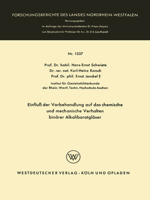 cover image of Einfluß der Vorbehandlung auf das chemische und mechanische Verhalten binärer Alkaliboratgläser